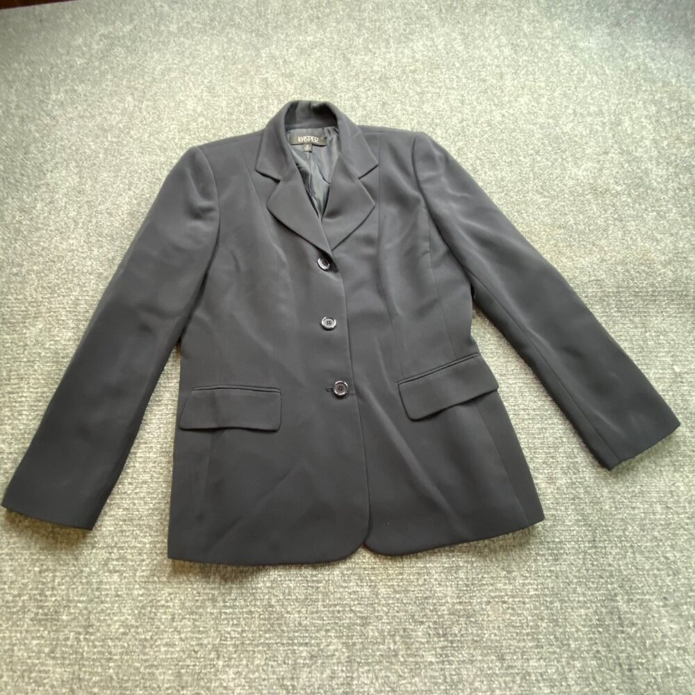 Kasper Blazer Women's 12 Navy Career Office Business‎ Jacket Minimalist Preppy